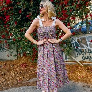 Buru  Tie Top MIDI Dress ( pink liberty floral print)